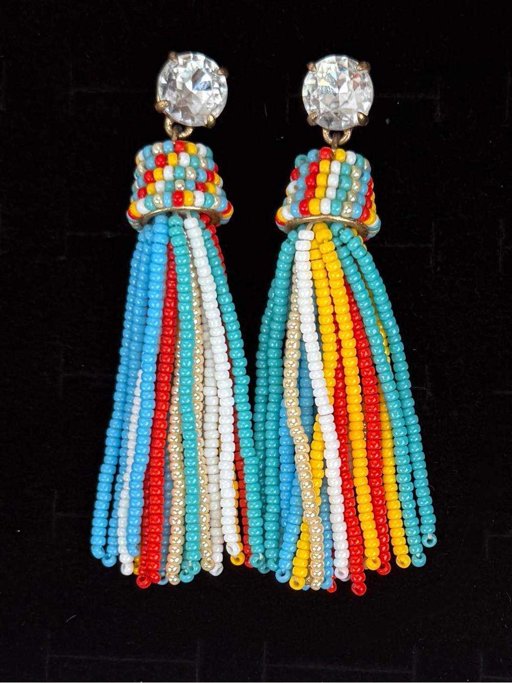 Vintage 3 Inch Multicolor Seed Bead Tassel Pierced Earrings